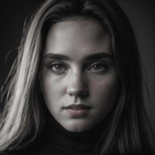 masterpiece, stunning closeup portrait photo of JenniferConnelly90s,, wearing a (black turtleneck sweater:1.15), epic character composition, by ilya kuvshinov, alessio albi, nina masic, sharp focus, natural lighting, subsurface scattering, f2, 35mm, film grain, greyscale,
<lora:add_detail:0.7> <lora:JenniferConnelly90s4-v15-byShurik:1>, (b&w, Monochromatic, Film Photography:1.3), Photorealistic, Hyperrealistic, Hyperdetailed, film noir, analog style, soft lighting, subsurface scattering, realistic, heavy shadow, masterpiece, best quality, ultra realistic, 8k, golden ratio, Intricate, High Detail, film photography, soft focus