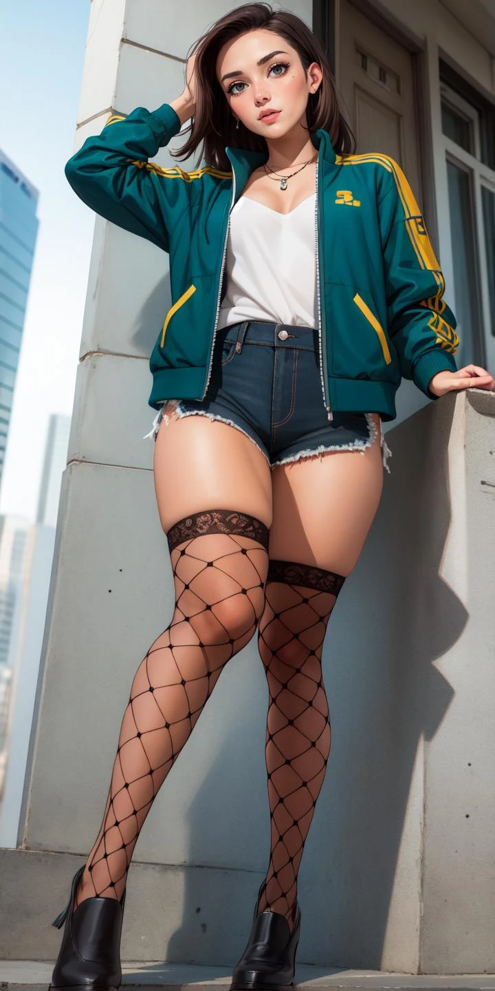 (masterpiece, best quality, ultra-detailed), (beautiful detailed face, beautiful detailed eyes, volumetric lighting),
1girl, solo, (full body, from below:1.1),
(thighhighs, slfg cloth, Checkered, (pttrn5:1.2)),
dutch braid hair, BREAK dark blonde hair, BREAK (jade eyes:1.1), flat chest,
necklace, BREAK hazel beaded, BREAK (green letterman jacket),
mksks style, (beautiful detailed tundra:1.2), (chromatic aberration:1.2),