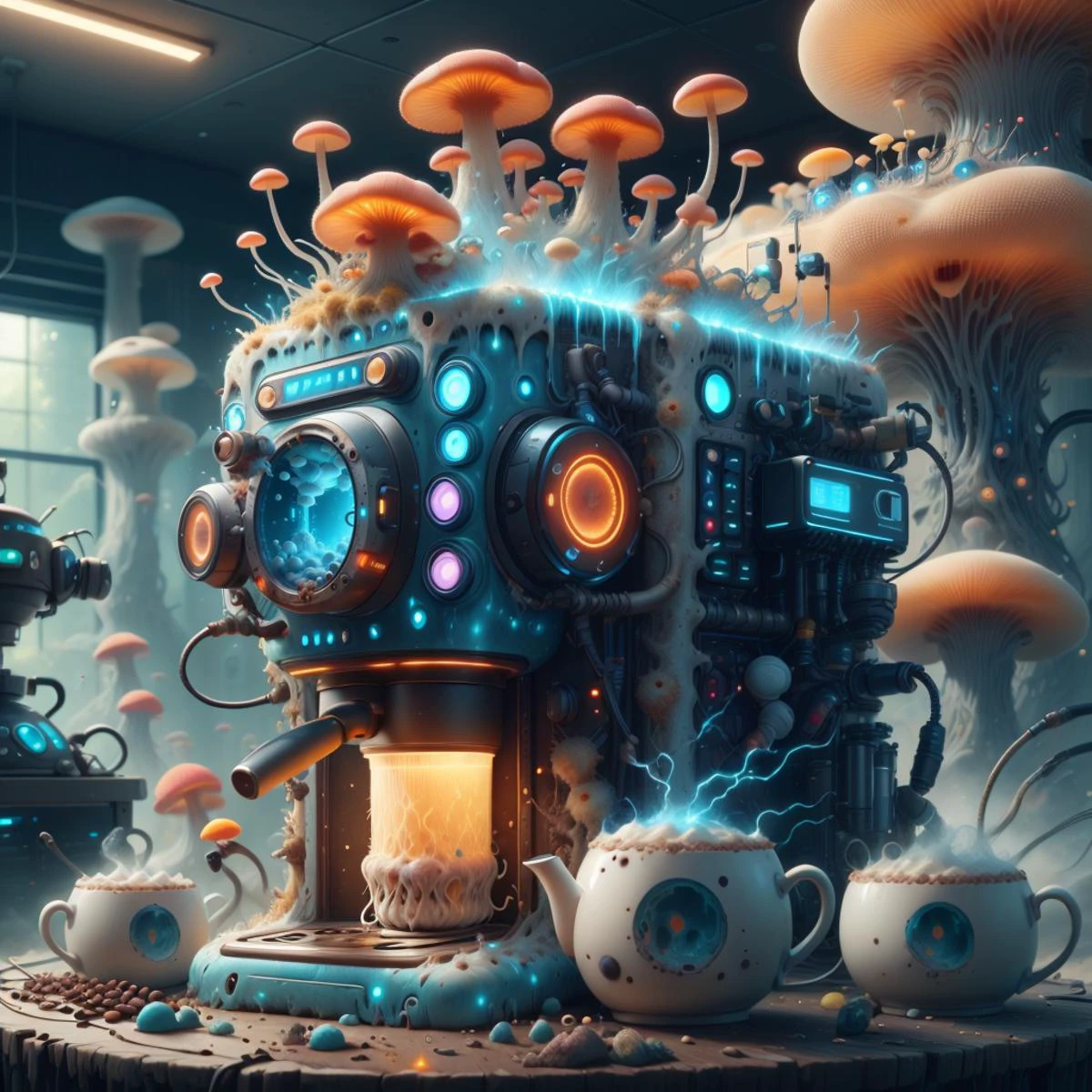 <lora:MyceliumTech-21:0.8>, myceliumtech , scifi, Psychedelic ,Mycelia,spongy,
coffee machine