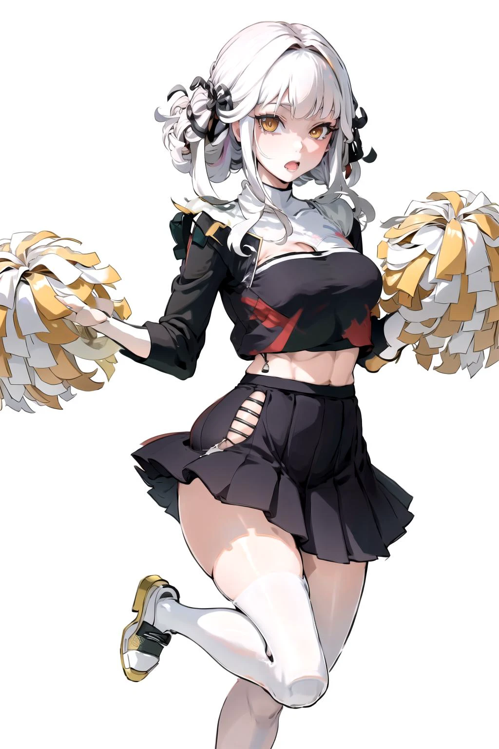 <lora:CheerleaderCL-16:0.8>, CheerleaderCL, pom_pom_(cheerleading), standing on one leg, holding pom poms, <lora:WinterBlanc-14:0.75>, white hair, best quality, masterpiece, highres