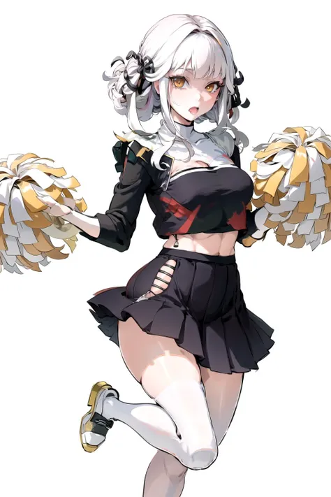 <lora:CheerleaderCL-16:0.8>, CheerleaderCL, pom_pom_(cheerleading), standing on one leg, holding pom poms, <lora:WinterBlanc-14:0.75>,  white hair, best quality, masterpiece, highres