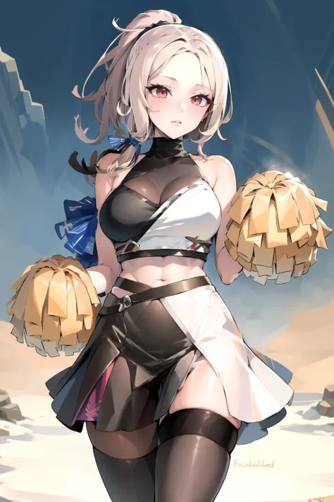 <lora:CheerleaderCL-16:0.8>, CheerleaderCL, pom_pom_(cheerleading), holding pom poms, ponytail, miniskirt, crop top, <lora:WinterLudmilla-13:0.8>, WnterLudmilla, best quality, masterpiece, highres