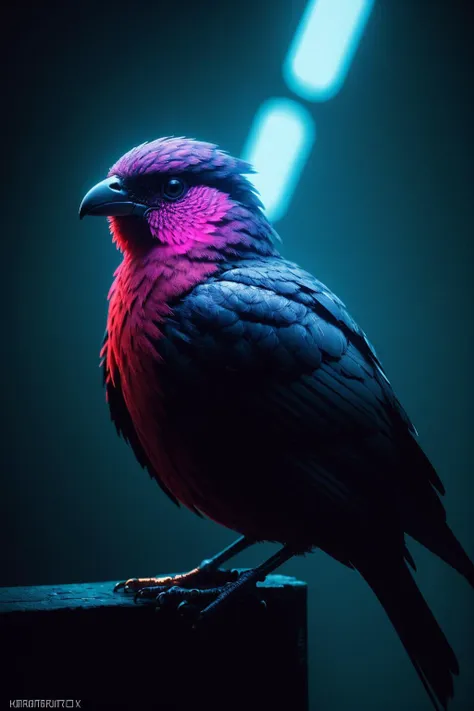 Cyberpunk Bird, Portrait Intricate Details,Perfect Composition,High Contrast,Atmospheric,Moody,Raw photo,realistic,cinematic lighting,soft shadows,sharp focus,fractal,colorful,depth of field,best quality,16k resolution,