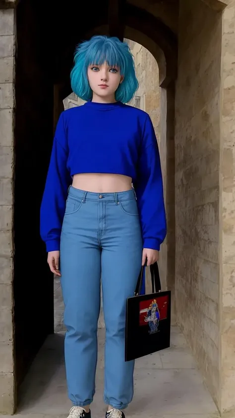 masterpiece, best quality,
vivid colors,
1girl, (solo)
(22 years old, 22y.o, adult)
blue hair,
blue eyes
wild hair
outdoor clothes,
medieval castle, inside
" "
<lora:90s_steel:0.6> (1990s, 90s),