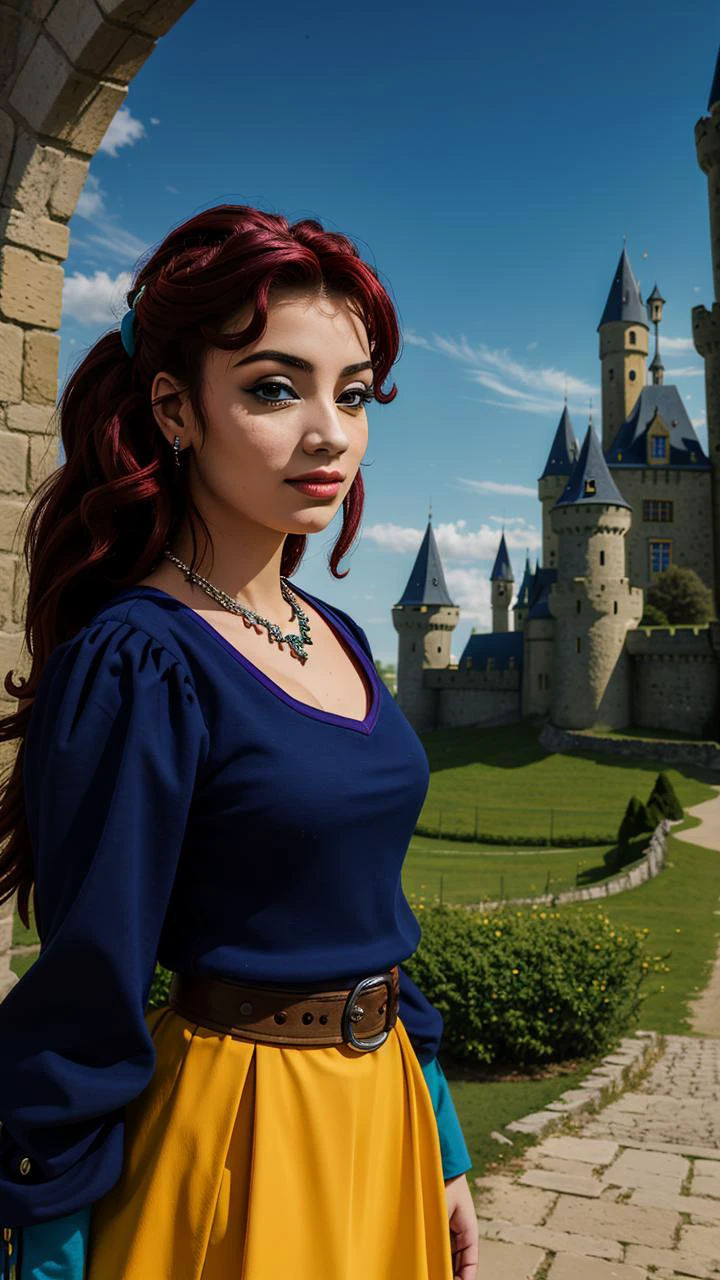 masterpiece, best quality,
vivid colors,
1girl, (solo)
(" ")
" ",
""
shoulder lenght hair
classic clothes
medieval castle, outside
" "
<lora:Akabur:0.65>
