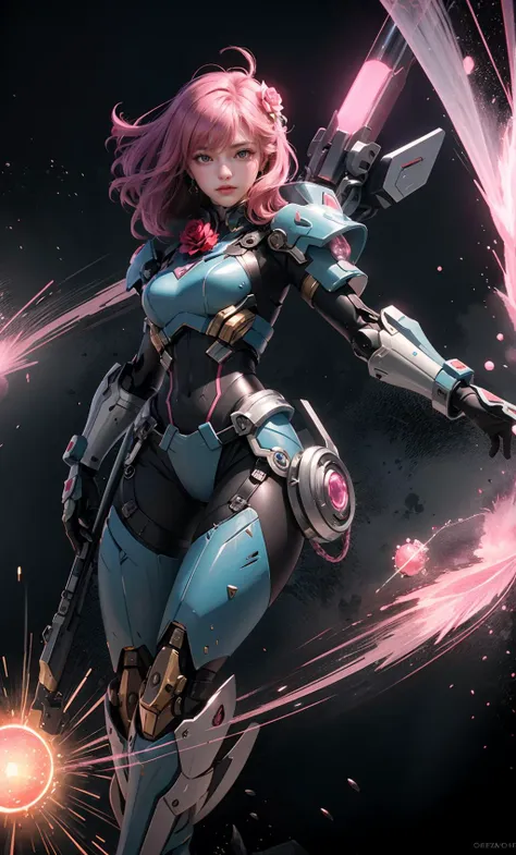 TR mecha style,Cherry Bomb Guardian, Dainty Defender, Feminine Techno-Wizard, Glistening Armor, Mechanical Blossom, Pink Powerhouse, Quantum-Pulse Blade, Rose-Tinted Justice, Sparkling Maneuvers, Time-Bending Tactician.,<lora:å¥½åç±³-SD.5-mecha:0.3>,