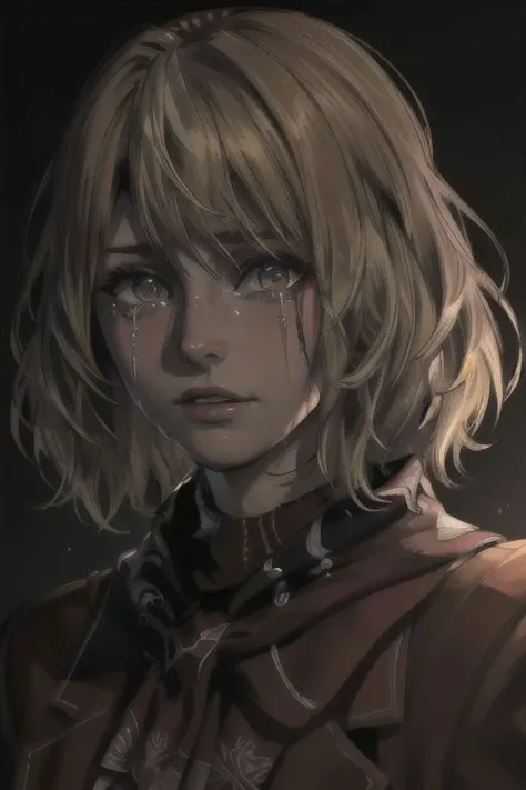 ((ultra detailed, masterpiece, best quality))
<lora:RE4Ashley:0.8>
RE4Ashley,
crying,
godly auburn light,
looking at viewer, dim light,
1girl, solo, blonde hair, portrait,
black background,