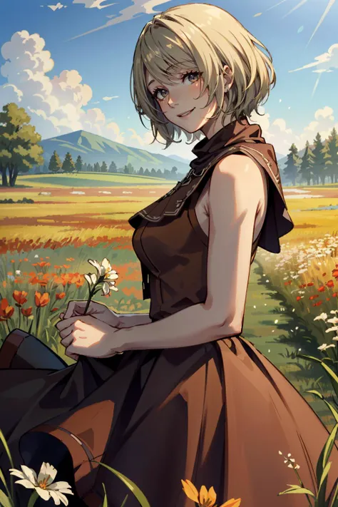 ((ultra detailed, masterpiece, best quality))
<lora:RE4Ashley:0.8>
RE4Ashley, 1girl, solo, blonde hair, In a field of wildflowers, wearing a flowing dress, smiling