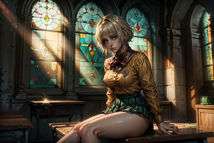 full body shot, low angle, (nsfw, vulgar art), (2d style:1.2), (artwork:1.2), (lineart:1.33), , by (Satoshi Kon:1.2) BREAK, <lora:sharpen-soften:0.7>, soft tones, warm light,
<lora:AshleyGrahamRE:1>, 1girl, AshleyGrahamRE, solo, small breasts, looking at viewer, smile, short hair, bangs, closed mouth, green eyes, blonde hair,
best quality, masterpiece, 8k, (hdr:1.1), (cinematic:1.2), <lora:add_detail:0.5>, (school desk, classroom:1.2), (winter day outside the window, blizzard and high winds with snow outside the window:1.1), (wearing in school uniform),
ultradetailed,(fine-details:1.2),absurdres,(atmosphere)