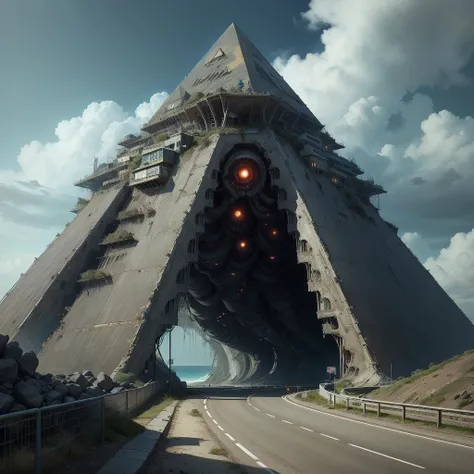 <lora:DreadTech-20:0.8>,dreadtech , scifi, disturbing,
highway, ocean, pyramid \(structure\),