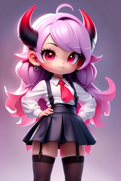 (best quality, masterpiece, hires), <lora:Arco_-_Marco_and_the_Galaxy_Dragon:0.8>, arco, lilac hair, horns, red eyes, dip dye, suspender skirt, ascot, thighhighs, garter straps, ((toon))