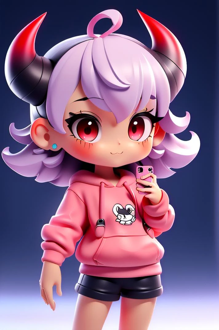 (best quality, masterpiece, hires), <lora:Arco_-_Marco_and_the_Galaxy_Dragon:0.8>, arco, lilac hair, horns, red eyes, dip dye, ascot, ((toon)), sweatshirt, selfie, 3d