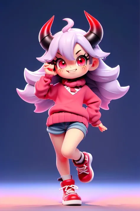 (best quality, masterpiece, hires), <lora:Arco_-_Marco_and_the_Galaxy_Dragon:0.8>, arco, lilac hair, horns, red eyes, dip dye, ascot, ((toon)), sweater, lunge pose, 3d