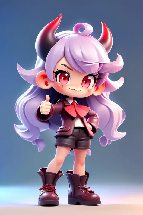 (best quality, masterpiece, hires), <lora:Arco_-_Marco_and_the_Galaxy_Dragon:0.8>, arco, lilac hair, horns, red eyes, dip dye, ascot, ((toon)), cashmere, thumbs up, 3d