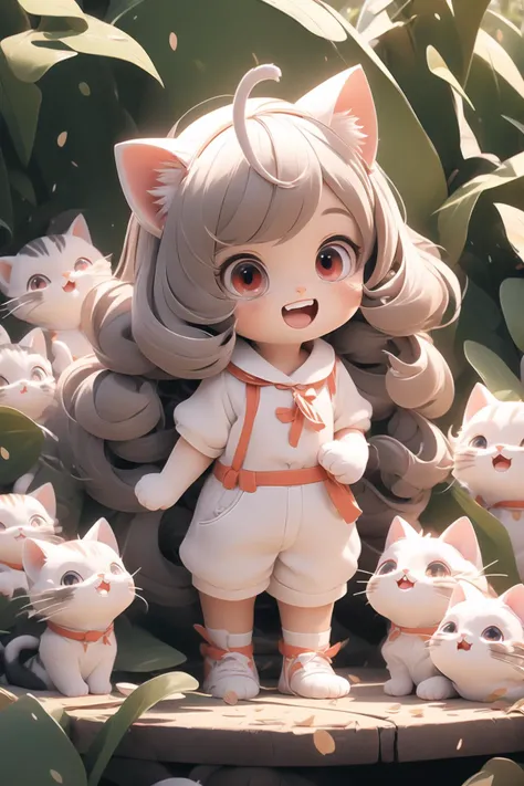 1girl, solo, blown hair, smile, in the school, red eyes, long hair, full body, white shirts, pants, white socks, ((a lot of cats)) singing, <lora:cat_20230627113759:0.6>