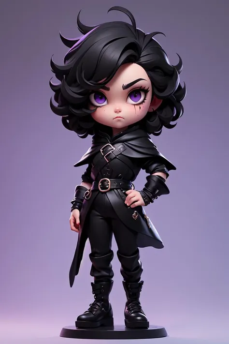 (masterpiece),(best quality),(ultra-detailed), (full body:1.2), Jon Snow from TV series Game of Thrones,(purple bruise around eyes:1.3), (black short hair, black eyes, black cloth, black pants, black sleeves, black liner, (black armer:1.2), black cloak, black shoes, beard, right hand in a fist, chibi, (beautiful detailed face), (beautiful detailed eyes),