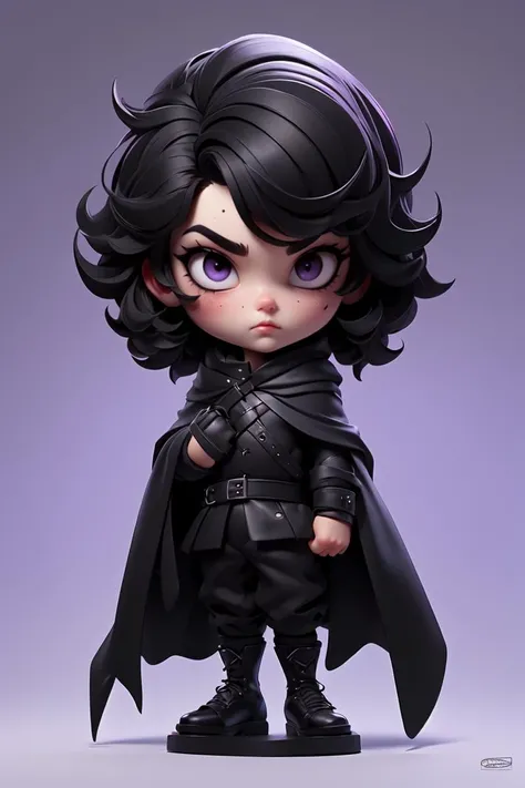(masterpiece),(best quality),(ultra-detailed), (full body:1.2), Jon Snow from TV series Game of Thrones,(purple bruise around eyes:1.3), (black short hair, black eyes, black cloth, black pants, black sleeves, black liner, (black armer:1.2), black cloak, black shoes, beard, right hand in a fist, chibi, (beautiful detailed face), (beautiful detailed eyes),