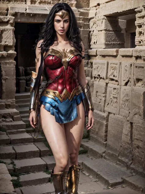 (from_above:0.2), 1girl, full body portrait, (kryst3n), a woman is Wonder Woman (wearing Wonder Woman suit), long hair, big breasts <lora:biggerBreasts_v2:0.7>, intricate details, UHD, natural lighting, perfect anatomy, ((accurate face)), precise features, dancing inside an egyptian pyramid, 8K photo realistic, cinematic, Nikon D750, sfw, clothed, alone <lyco:KrystenRitterDoguv2:0.9>