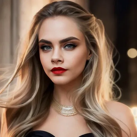 picture, best quality, 1girl<lora:CDE:1.0>, solo, sexy, long hair, looking at viewer, blonde hair, grey eyes, city at night background, black night dress, makeup, red lips, jewelry, realistic, 8k, hdr