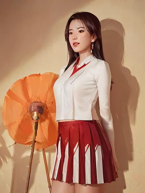 photo of HYJoo, wearin a white top and a (red pleated skirt:1.3), black stockings, standing in a field, detailed face, (8k, RAW photo, best quality, masterpiece:1.2), (realistic, photo-realistic:1.37), professional lighting, photon mapping, radiosity, physically-based rendering, octane render, <lora:HYJoo:1>