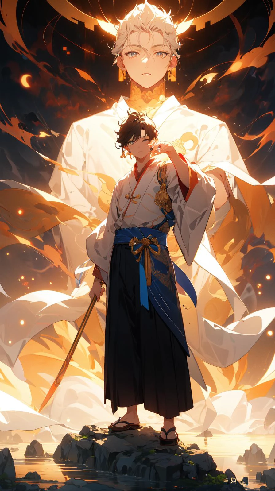 , (masterpiece:1.2), best quality,PIXIV,
1 boys,solo, black hair, short hair, glowing, japanese clothes, hand up, long sleeves, chinese cloth, standing,standing in front of blue glowing buddha
<lora:taoist_20230623200708-000018:0.8>