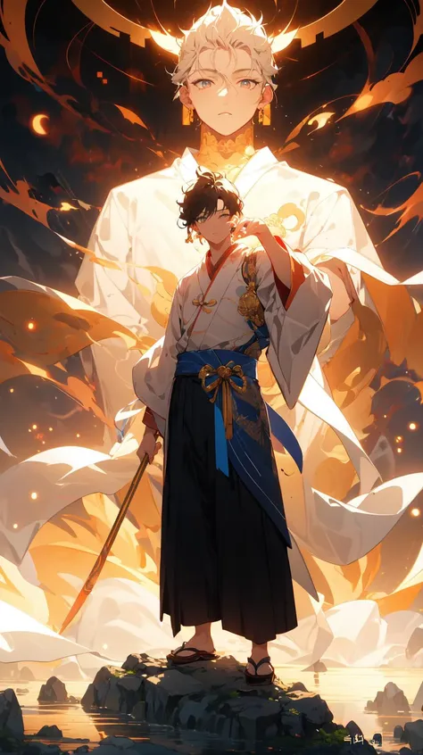 , (masterpiece:1.2), best quality,PIXIV,  
1 boys,solo, black hair, short hair, glowing, japanese clothes, hand up, long sleeves, chinese cloth, standing,standing in front of blue glowing buddha
 <lora:taoist_20230623200708-000018:0.8>