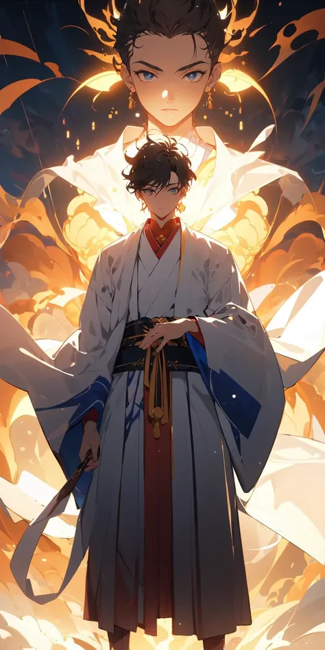 , (masterpiece:1.2), best quality,PIXIV,
1 boys,solo, black hair, short hair, glowing, japanese clothes, hand up, long sleeves, chinese cloth, standing,standing in front of blue glowing buddha
<lora:taoist_20230623200708-000018:0.8>