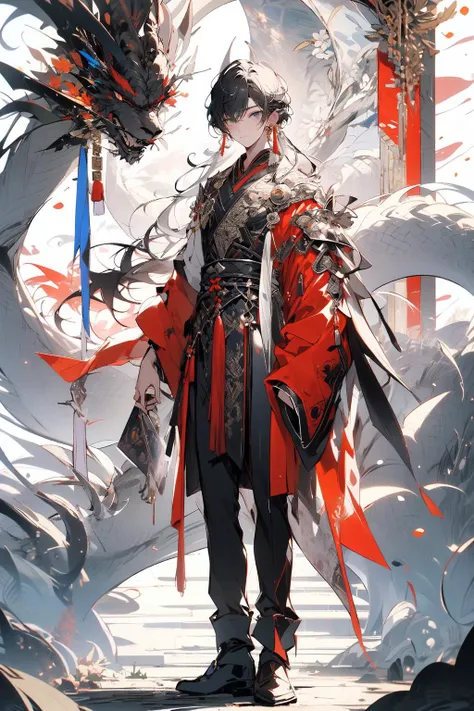 , (masterpiece:1.2), best quality,PIXIV,midjourney portrait,
long hair, hanfu, 1boy, flower, male focus, chinese clothes, holding, jewelry, full body, earrings, white flower, long sleeves, standing, tassel, wide sleeves, dragon, solo, black hair, parted bangs, very long hair, grey hair, multicolored hair, holding flower, looking at viewer, tassel earrings, closed mouth, bangs, white hair
<lora:midjourney portrait_20230625143136:0.9>
