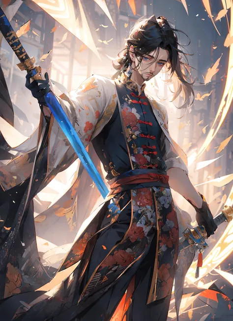 ( masterpiece, best quality:1.4), 1boy, Chinese, (matural male face), male focus, emotionless, (facial hair, mustache, beard:0.8) <lora:solidsnake-nvwls-v3:0.7>