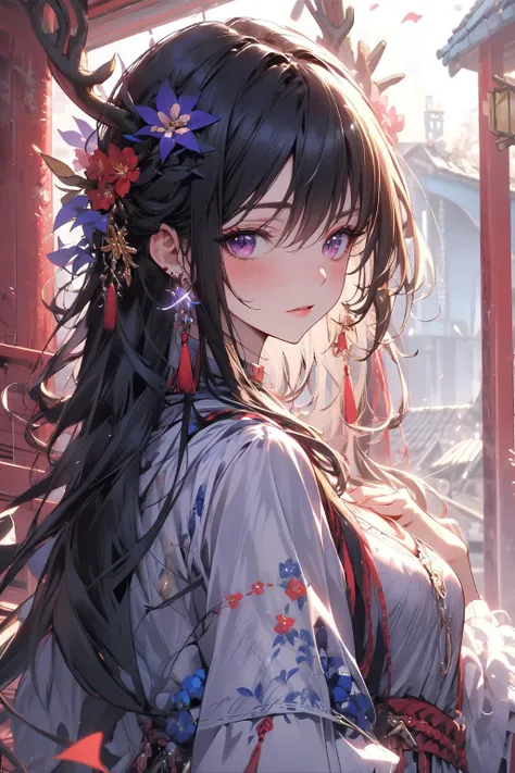 , (masterpiece:1.2), best quality,PIXIV,midjourney portrait,
1girl, solo, long hair, white hair, looking at viewer, jewelry, hair ornament, earrings, outdoors, tassel, bangs, purple eyes, long sleeves, leaf, antlers, looking back, tassel earrings, day, blush, closed mouth, upper body, hand on own chest, flower, dress, breasts, hair between eyes, hair flower
<lora:midjourney portrait_20230625143136:0.9>