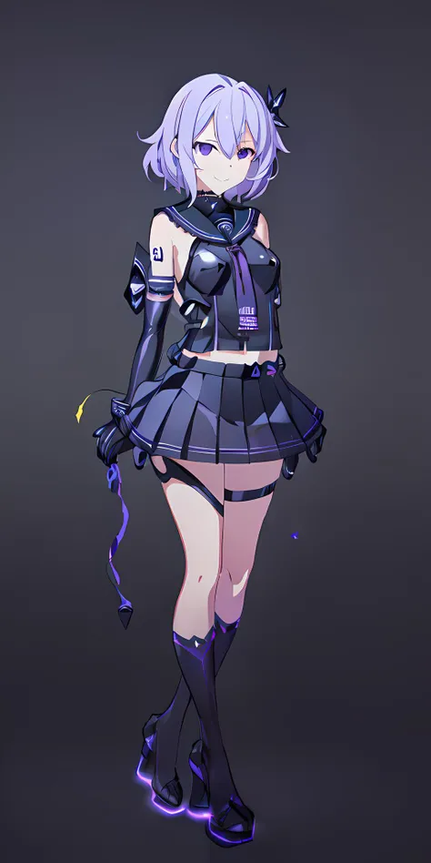 <lyco:corruption_v21:0.6>, neptune (neptune series), 1girl, (purple hair:1.1), purple eyes, (full body:1.3), <lora:quickhand_v20:1>, <lora:envybetterhandsLocon_beta2:1>, <lora:fixhand2lora_v10:1> (illustration:1.3),(extremely detailed:1.3),(highly detailed:1.2),(best quality:1.2),(masterpiece:1.2),(extremely detailed 8K wallpaper:1.2),(highres:1.3),(semi-realistic:1.1),(photorealistic:1.1),(portraits:1.3),(anime:1.1),(perfect female body:1.3),(perfect anatomy:1.3),(small breasts:1.1),(no pupils:1.3),(empty eyes:1.3),(wide hips:1.1),(thick thighs:1.1),(thigh gap:1.2),big butt,fat mons,(glowing pubic tattoo:1.3),(evil smile:1.3),(standing:1.3),(corruption:1.4),(latex:1.3),(pleated skirt:1.2), black clothes, (black socks:1.3), (solid background:2), (short hair:1.3), (serafuku:1.5), school uniform, (nsfw:1.1), arms at sides, absurdres, 4K, 8K, 16K, hyper-detailed, d-pad hair ornament, elbow gloves, heels, <lora:neptune:0.9>,