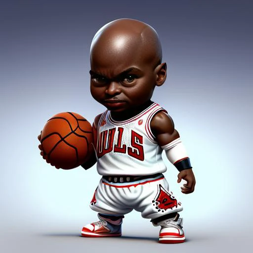 3D caricature of cutest boy (Michael jordan) with basket ball in her hand, high textures, 4k, high resolution, dreamlikeart