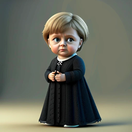 cbzbb , angela dorothea merkel ,charachter ,cute, little, beautiful, devian art, trending artstation, digital art, detailed, cute, realistic, humanoide, character, tiny,cinematic sho ,cinematic lights,angela dorothea merkel,looks disgust