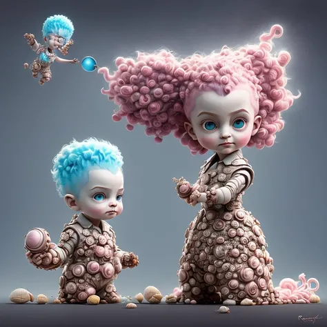 Digital art by Ray Caesar and Hannah Hch and Yohji Yamamoto, of a beautiful young woman in an action pose, pink hair, smile, centered in frame, wide shot, perky breasts, mask, pop surrealism, neo-dada, spectacular, spectacle, psychedelic, forced perspective, feminist art, empowering, masterpiece, private collection, curated collection, ((rose ivy)), behance, 3d render, cracked clay, gothic, bright colors, oversaturated, depth, spirals, fibonacci sequences, ((shells)), wings, muppet show, butterflies, flowers, gears, tunnels, surreal environment, fractals geometry, game assets, city scene, modern makeup, long eyelashes, ((rain drops)), chiffon dress, bracelets, punk rock, ((subversive art)), dirty, grime, dingey, mid cut jeans, specular highlights, reflections, ambient occlusion render, detailed, Marching squares, ((iso lines)), armature, detailed, elaborate, complex, desert, mountains, carriages, tiny robots, peanuts, cans, cars, stormy sky, moonlight, cats, dogs, muppets, (cloudport:0.5)