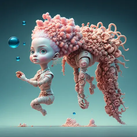 Digital art by Ray Caesar and Hannah Hch and Yohji Yamamoto, of a beautiful young woman in an action pose, pink hair, smile, centered in frame, wide shot, perky breasts, mask, pop surrealism, neo-dada, spectacular, spectacle, psychedelic, forced perspective, feminist art, empowering, masterpiece, private collection, curated collection, ((rose ivy)), behance, 3d render, cracked clay, gothic, bright colors, oversaturated, depth, spirals, fibonacci sequences, ((shells)), wings, muppet show, butterflies, flowers, gears, tunnels, surreal environment, fractals geometry, game assets, city scene, modern makeup, long eyelashes, ((rain drops)), chiffon dress, bracelets, punk rock, ((subversive art)), dirty, grime, dingey, mid cut jeans, specular highlights, reflections, ambient occlusion render, detailed, Marching squares, ((iso lines)), armature, detailed, elaborate, complex, desert, mountains, carriages, tiny robots, peanuts, cans, cars, stormy sky, moonlight, cats, dogs, muppets, (cloudport:0.5)