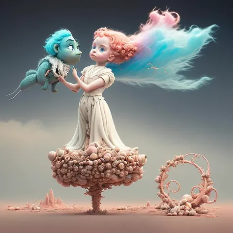 Digital art by Ray Caesar and Hannah Hch and Yohji Yamamoto, of a beautiful young woman in an action pose, pink hair, smile, centered in frame, wide shot, perky breasts, mask, pop surrealism, neo-dada, spectacular, spectacle, psychedelic, forced perspective, feminist art, empowering, masterpiece, private collection, curated collection, ((rose ivy)), behance, 3d render, cracked clay, gothic, bright colors, oversaturated, depth, spirals, fibonacci sequences, ((shells)), wings, muppet show, butterflies, flowers, gears, tunnels, surreal environment, fractals geometry, game assets, city scene, modern makeup, long eyelashes, ((rain drops)), chiffon dress, bracelets, punk rock, ((subversive art)), dirty, grime, dingey, mid cut jeans, specular highlights, reflections, ambient occlusion render, detailed, Marching squares, ((iso lines)), armature, detailed, elaborate, complex, desert, mountains, carriages, tiny robots, peanuts, cans, cars, stormy sky, moonlight, cats, dogs, muppets, (cloudport:0.7)