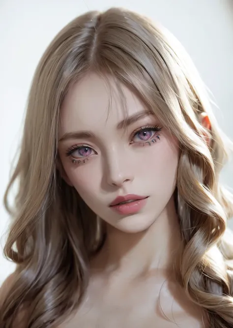 1girl, solo, upper body, looking at viewer, white background, long hair, multicolored hair, makeup, parted lips, eyeliner, <lora:add_detail:0.6> , purple eyes, <lora:SonyaElf-01:1>
