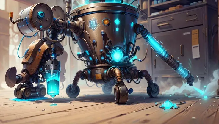 <lora:AetherPunkAI:.8> AetherPunkAI, floor cleaning robot