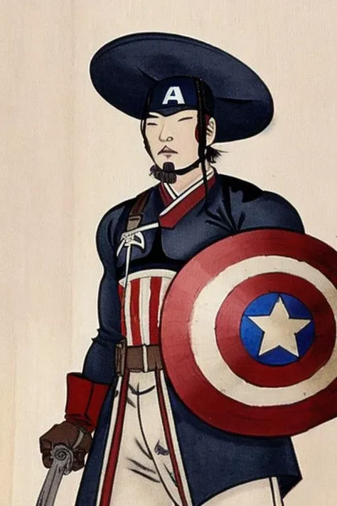 Captain America, shinyunbok style <lora:shinyunbokLora_v10:0.7>