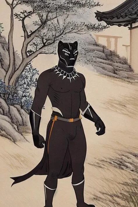 Black Panther, shinyunbok style <lora:shinyunbokLora_v10:0.7>