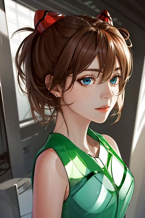 detailed face,1girl, gl4ssdr3ss, green glass dress, (see-through), glass, full body, sleeveless, <lora:gl4ssdr3ss:0.4>,  <lora:AsukaV1-000016:0.7>, souryuu asuka langley souryuu asuka langley,, (masterpiece, best quality, high quality, highres, ultra-detailed),