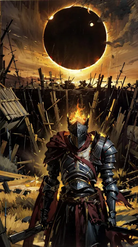 HELM,KNIGHT,SOUL_OF_CINDER,
kneeing,ane_to_boin,armor,flambe,ashermes,(rubble_ruins:0.8),(ruin:0.8),(wood:0.8),(brick:0.8),(solar_eclipse:1.1),<lora:Soul_of_Cinder:0.8>,<lora:classic_oil_painting:0.4>,dusk,solo,be completely exhausted,, (style of Jon Foster:0.2),(style of Alex Russell Flint:0.2),(style of Bob Eggleton:0.2),(style of Pino Daeni:0.2),BREAK (oil painting:1.2),(oil painting style),illustration,Fantasy Art,mystique,visual impact,incredible details