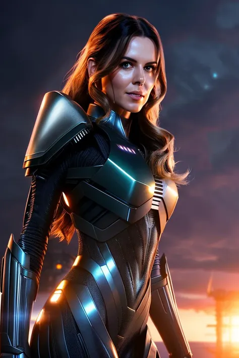 RAW, kateb_t_v3-600 wearing a space armor, ((alien ruins background)), sunset,foreign planet,realistic lighting,((highly detailed skin, skin details))