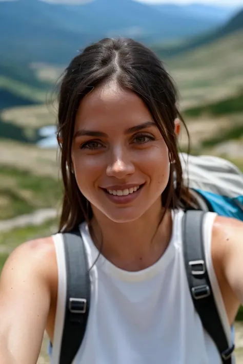 1girl, solo, hiker, selfie, grin, sweating, mountain_trail, scenic_view, blurry_background, bokeh, chromatic_aberration, depth_of_field, female focus, photorealistic, soft colors, masterpiece, high quality, (high detailed skin:1.1)
<lora:ana_de_armas_lora_v01:1> ada88