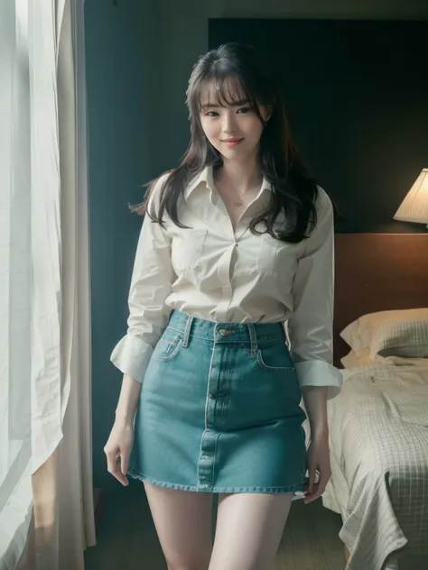 hansohee in unbuttoned shirt, a-line skirt, smooth thighs, hair bangs, full body shot, smiling, (looking to camera:1.1)
, analog style, hyper realistic lifelike texture dramatic lighting unrealengine trending on artstation,award winning photo,nikon RAW photo,8 k,Fujifilm XT3,masterpiece, best quality, realistic, photorealistic,ultra detailed,extremely detailed face,
<lora:hansohee-sd1.5-newcaption-50step-000001:0.8> <lora:epiNoiseoffset_v2:0.3>