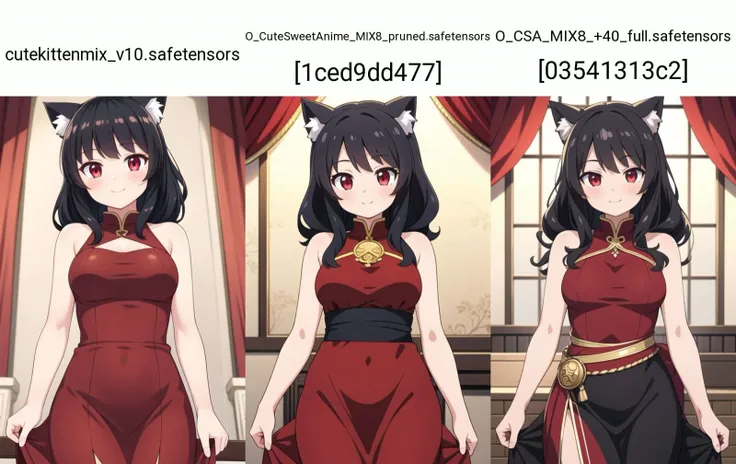 masterpiece, best quality, ultra detailed, anime style, 1girl, catgirl,medium wavy hair, black hair, red eyes, imperial dress, red and gold dress, medium breasts, king castle, inside, warm, beautiful face, happy, cowboy shot