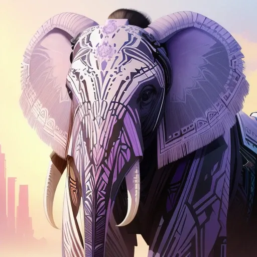 symmetry!! portrait of a hybrid robot elephant, lilac, horizon zero dawn machine, intricate, elegant, highly detailed, digital painting, artstation, concept art, smooth, sharp focus, illustration, art by artgerm and greg rutkowski and alphonse mucha, 8k