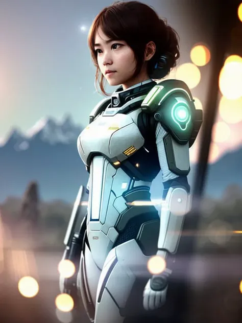 award winning (full body:0.8) (portrait photo:1.3) of a young female (sci-fi astronaut:1.3) standing beside a (military tank:1.4), looking out over a verdant alien planet, (mountains:1.2) (tall grass:1.4), rocks, fluffy clouds in the sky, trending on artstation, highly detailed, fine detail, intricate, (lens flare:0.6), (backlighting:0.8), (bloom:0.8), shallow depth of field