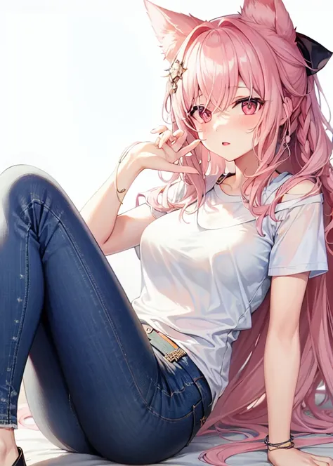 1girl,jeans,t-shirt,hongxuehead