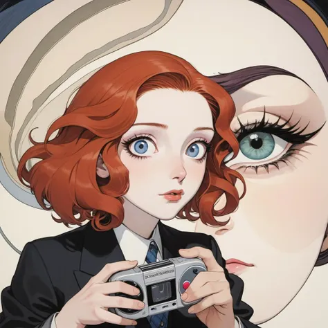 Nintendo Ad: Viewer holding a Gameboy, Bella Delphine eye contact, complex emotional eyes, by the master Egon Schiele and tj, xh, titled: neurotic erotic. Animation directed by Ridley Scott, fisheye capture, award winning moment of human connection. <lora:CH:0.6> <lora:DI_belle_delphine_sdxl_v1:0.35>  <lora:DetailedEyes_V3:0.6>